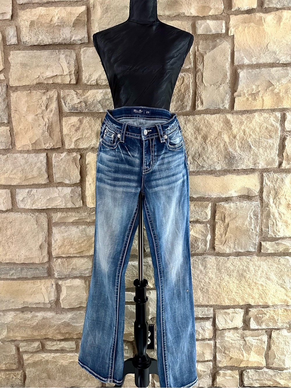 Miss Me Medium Blue Distressed Embellished Bootcut Jeans